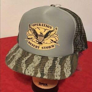 VINTAGE 90s Operation Desert Storm Camo Foam/Mesh Trucker Hat Snapback Deadstock